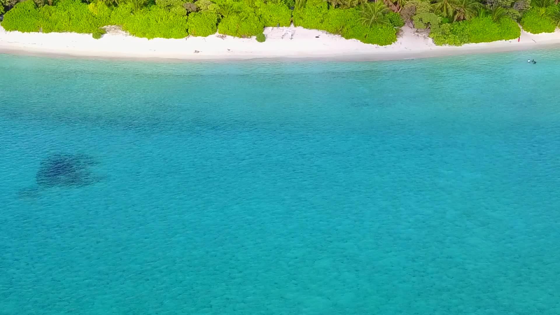 通过蓝绿色环礁湖和白沙背景放松环礁湖海滩上的野生动物视频的预览图
