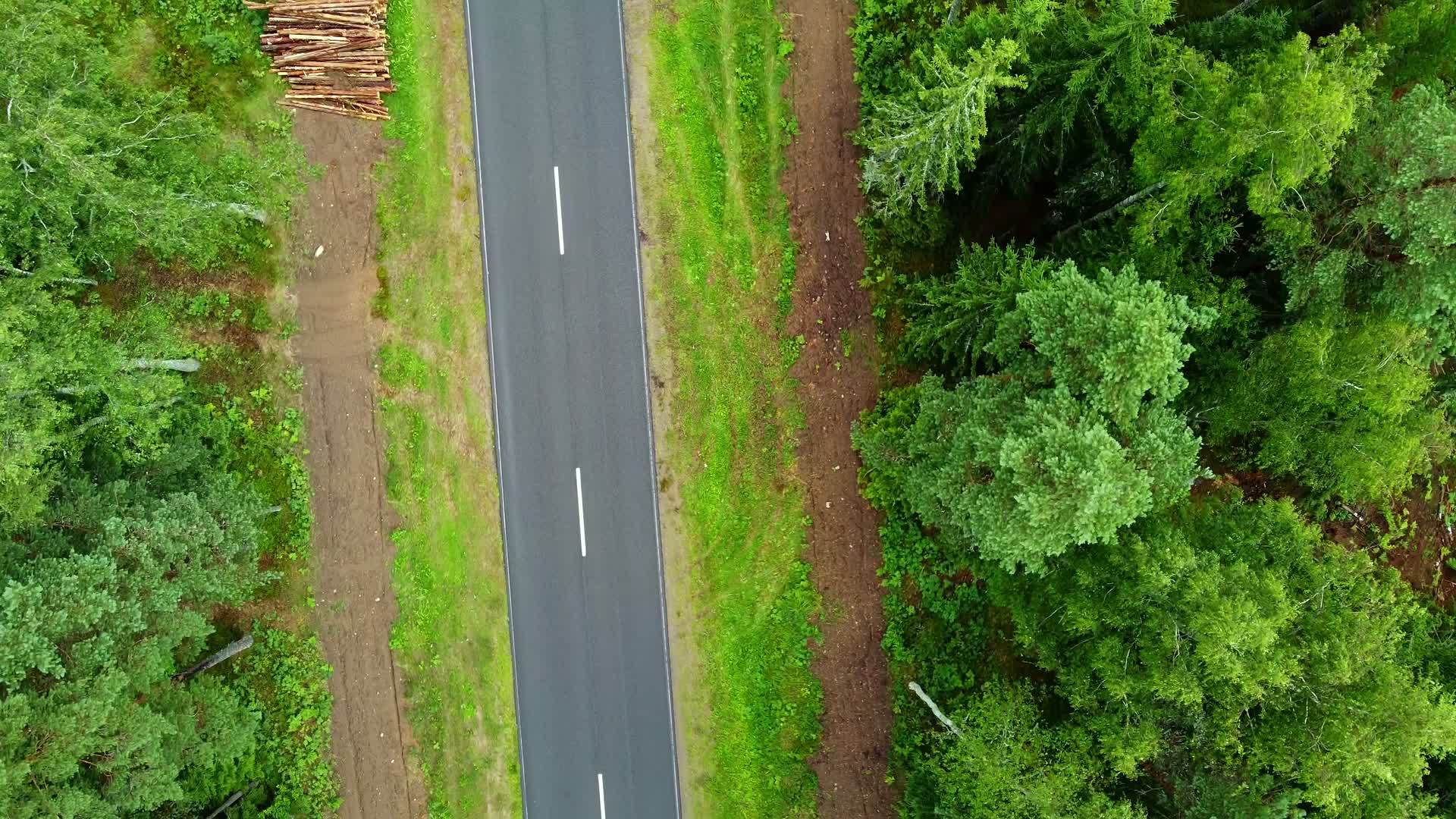 无人机降落在森林路上视频的预览图