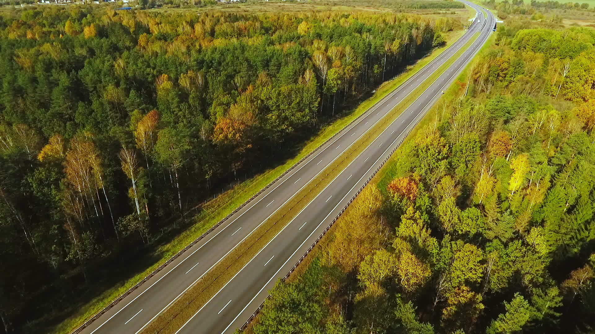 在高速公路上从上面的车经过森林视频的预览图