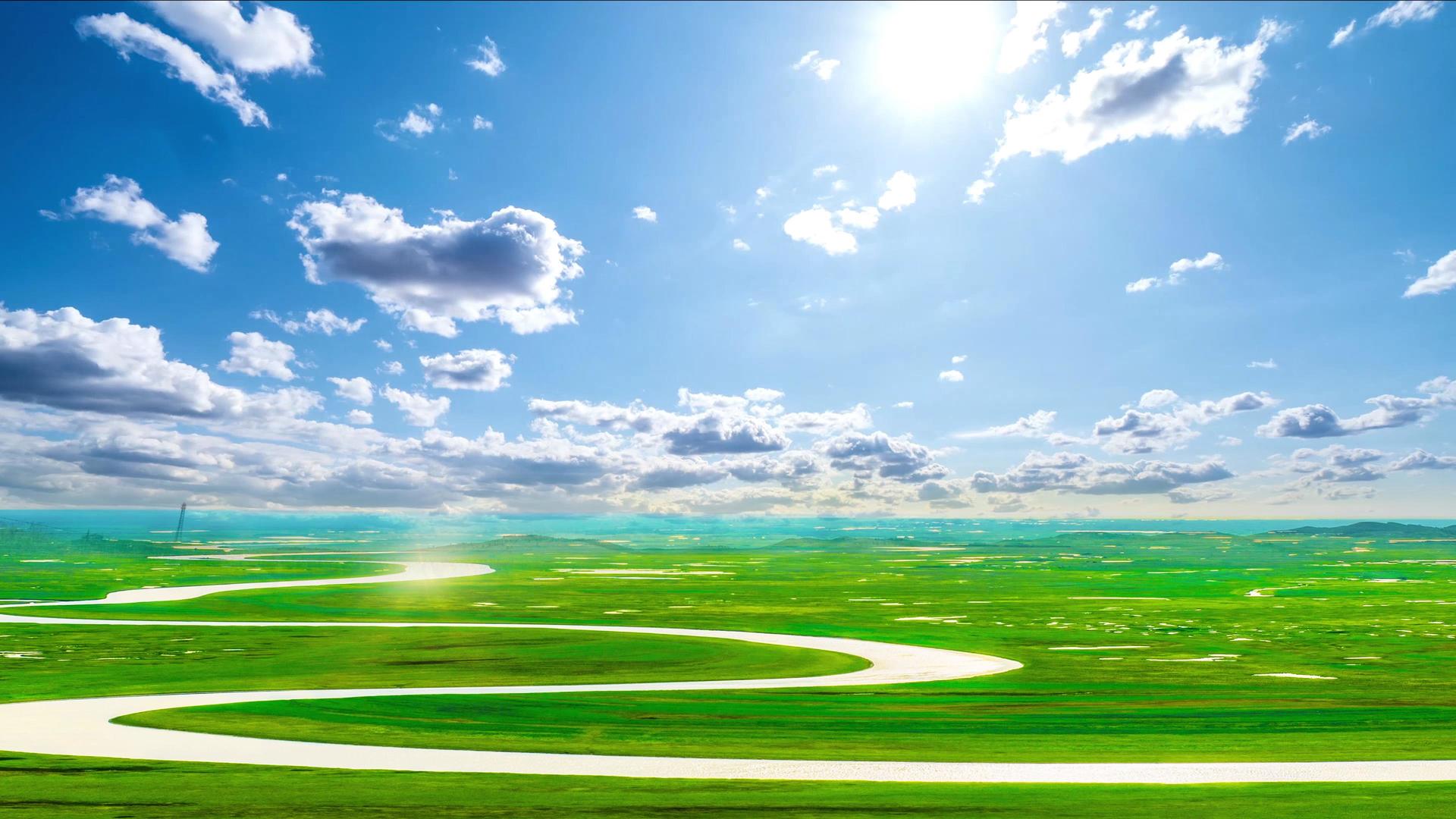 草原曲水自然风光视频的预览图