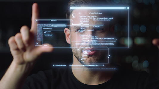 男性用手触摸全息屏幕来阅读信息视频的预览图