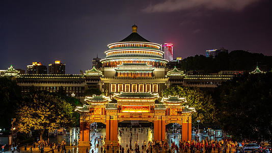 8K重庆市人民大礼堂夜景特写视频的预览图