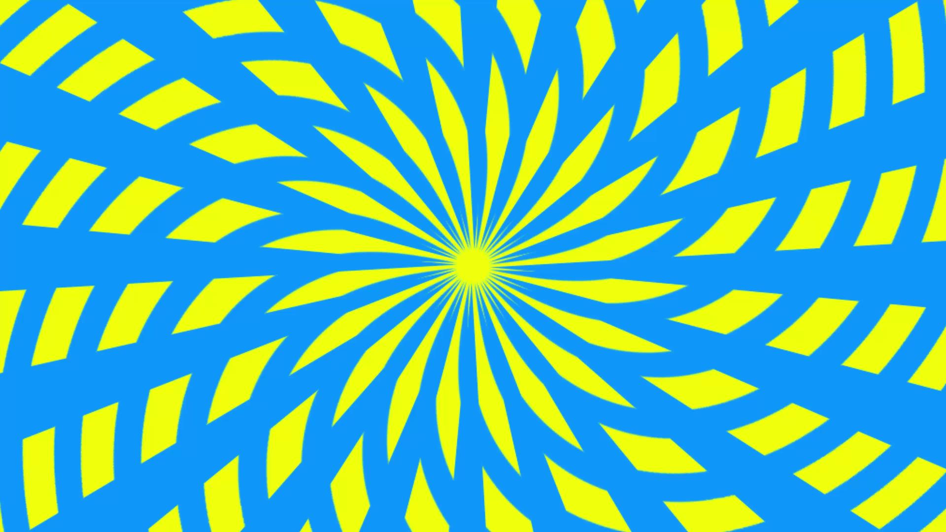 蓝色背景的黄色太阳看起来像一朵旋转的花视频的预览图