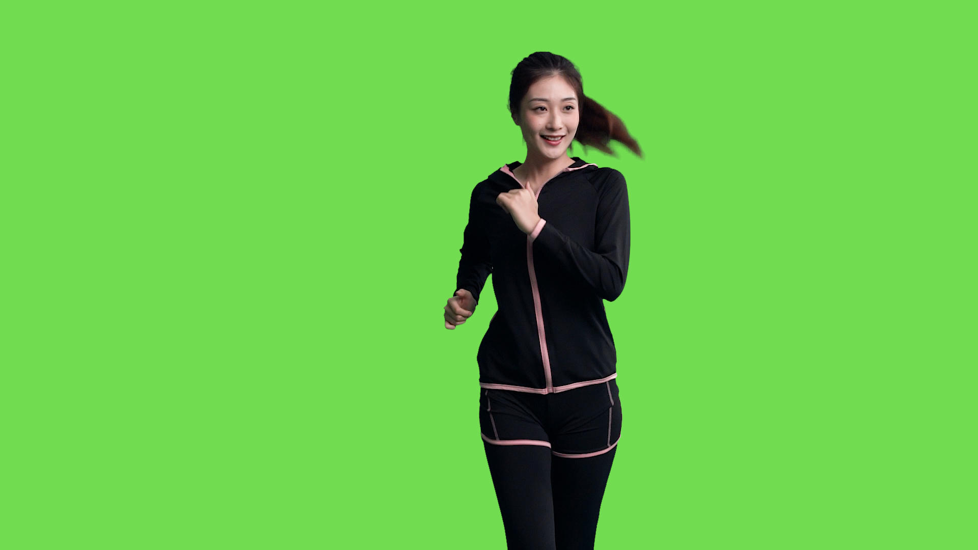 女生跑步绿幕抠像慢动作视频视频的预览图