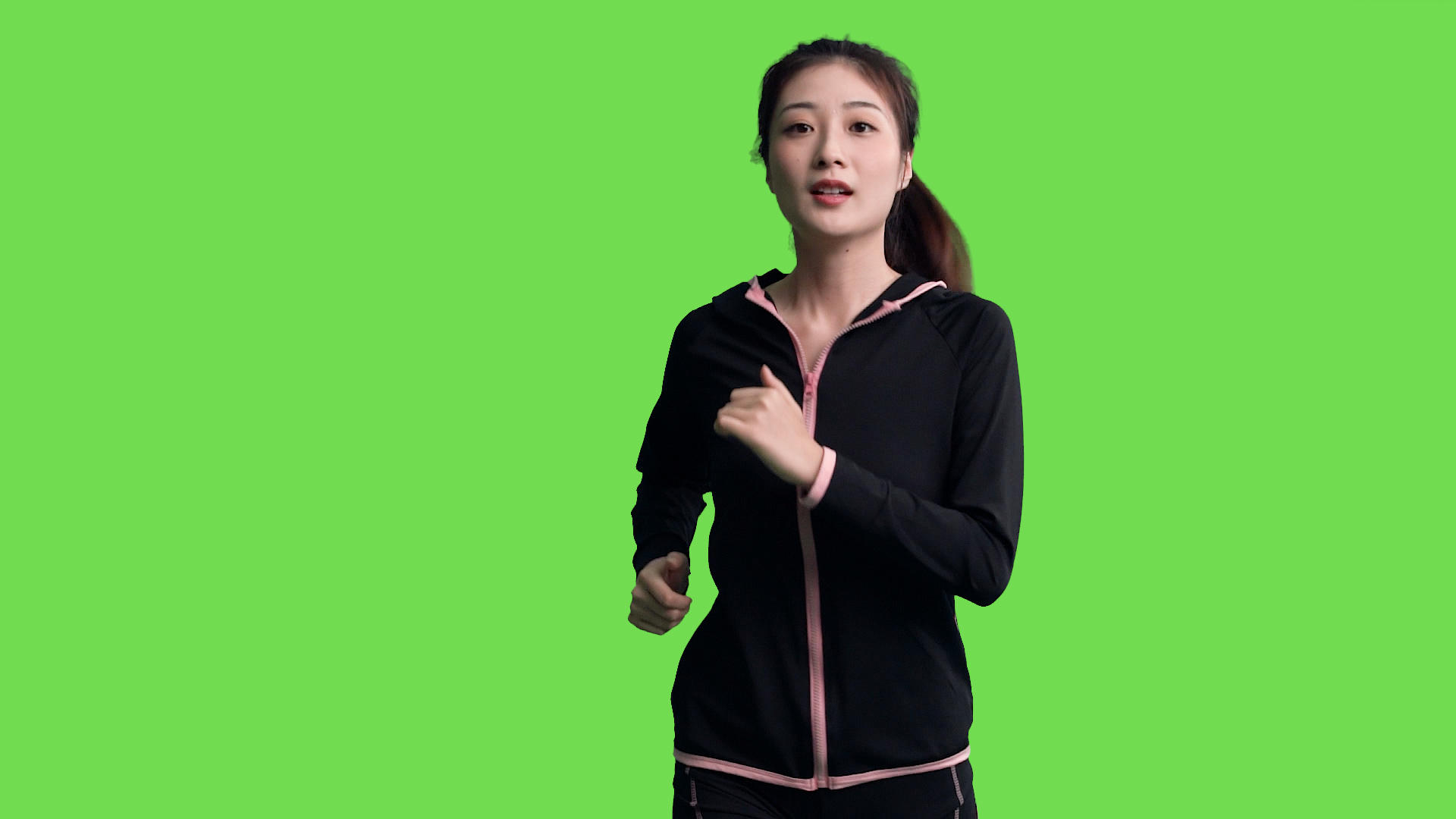 女生跑步慢动作半身绿幕抠像视频视频的预览图