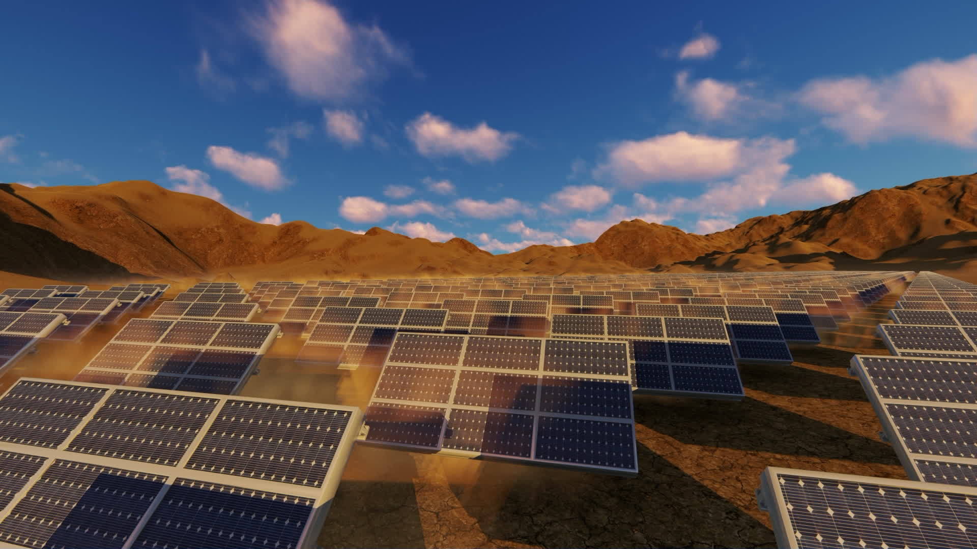太阳能电池板散落在沙漠中视频的预览图
