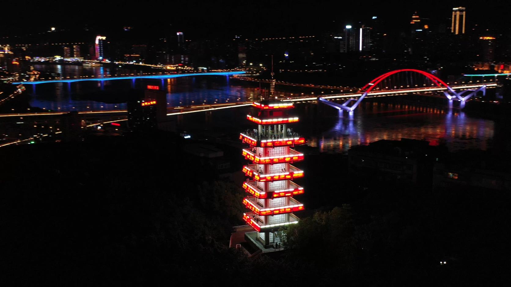 重庆鹅岭瞰胜楼夜景航拍素材视频的预览图