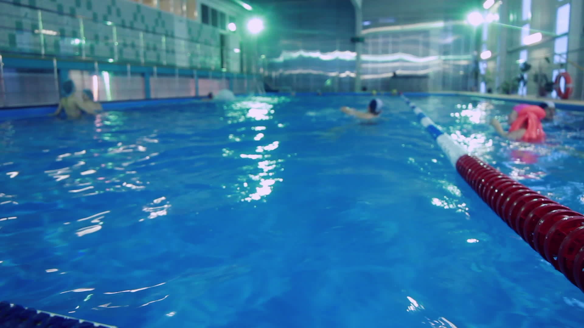 游泳池和运动员在训练期间视频的预览图