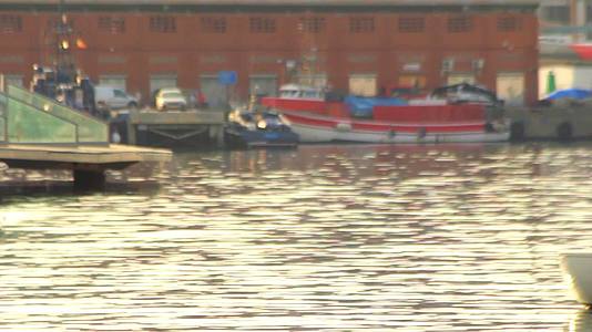 船只和雕像在巴塞罗那港码头视频的预览图