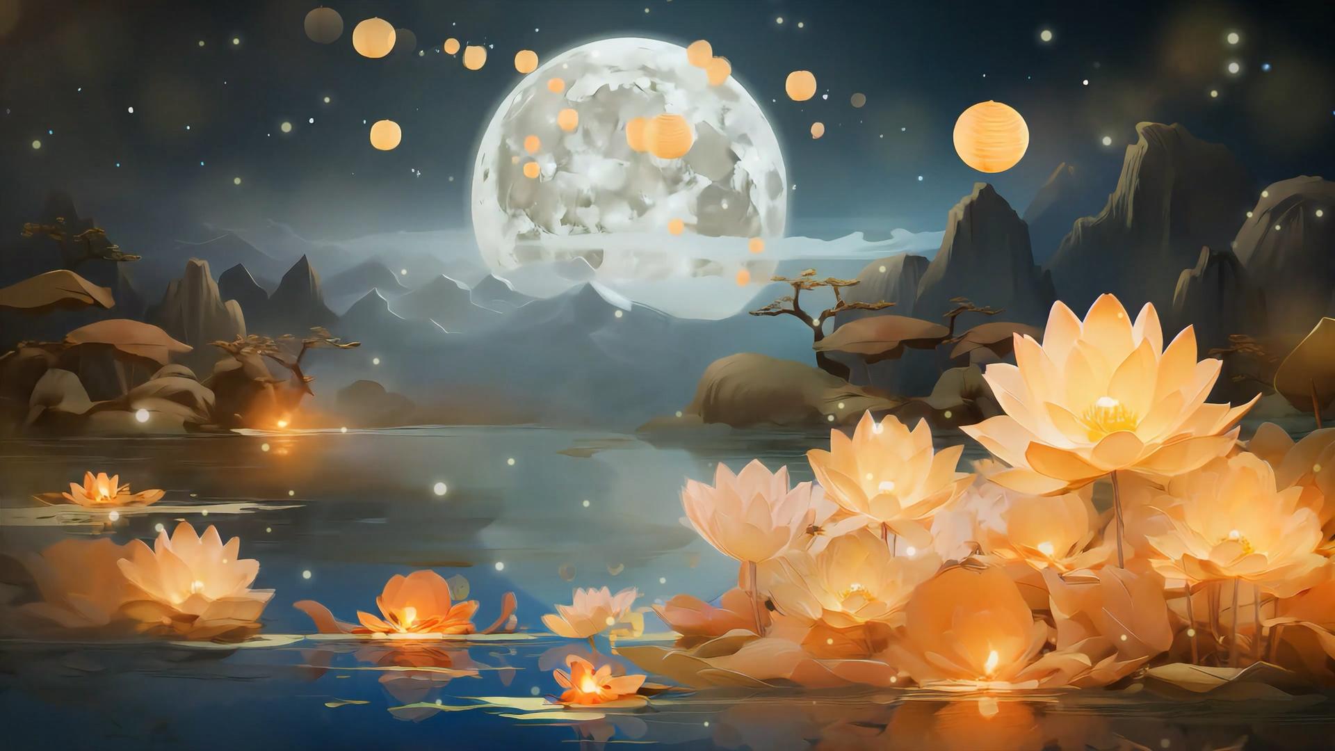 中秋节月亮古风大气背景视频视频的预览图