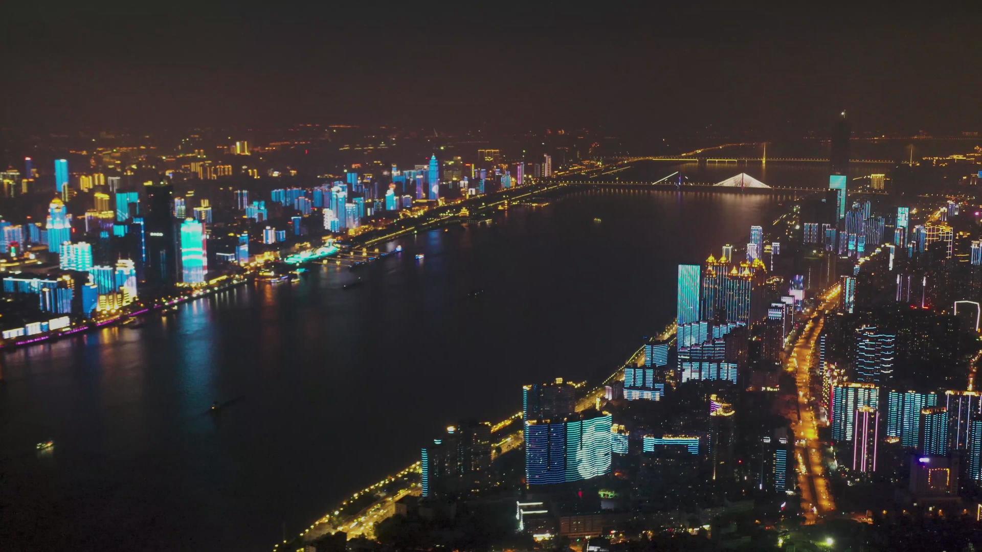 航拍武汉夜色城市灯光秀视频的预览图