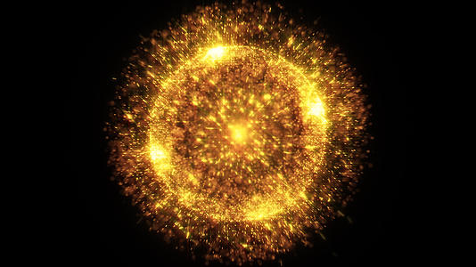 球形能量金色粒子爆散出标志视频的预览图