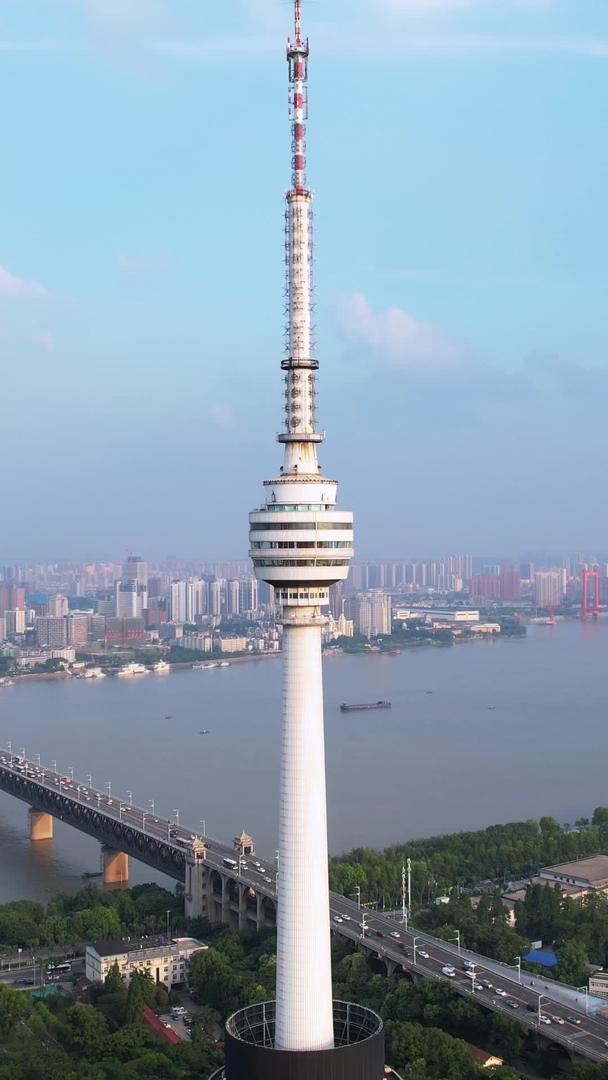 航拍城市蓝天白云地标电视塔长江江景桥道路街景素材视频的预览图