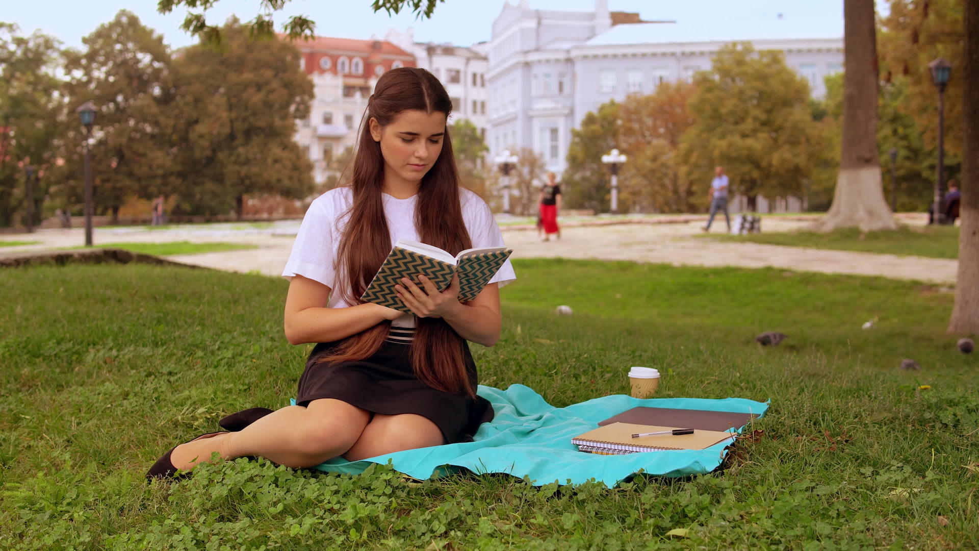 女孩在公园里读诗视频的预览图