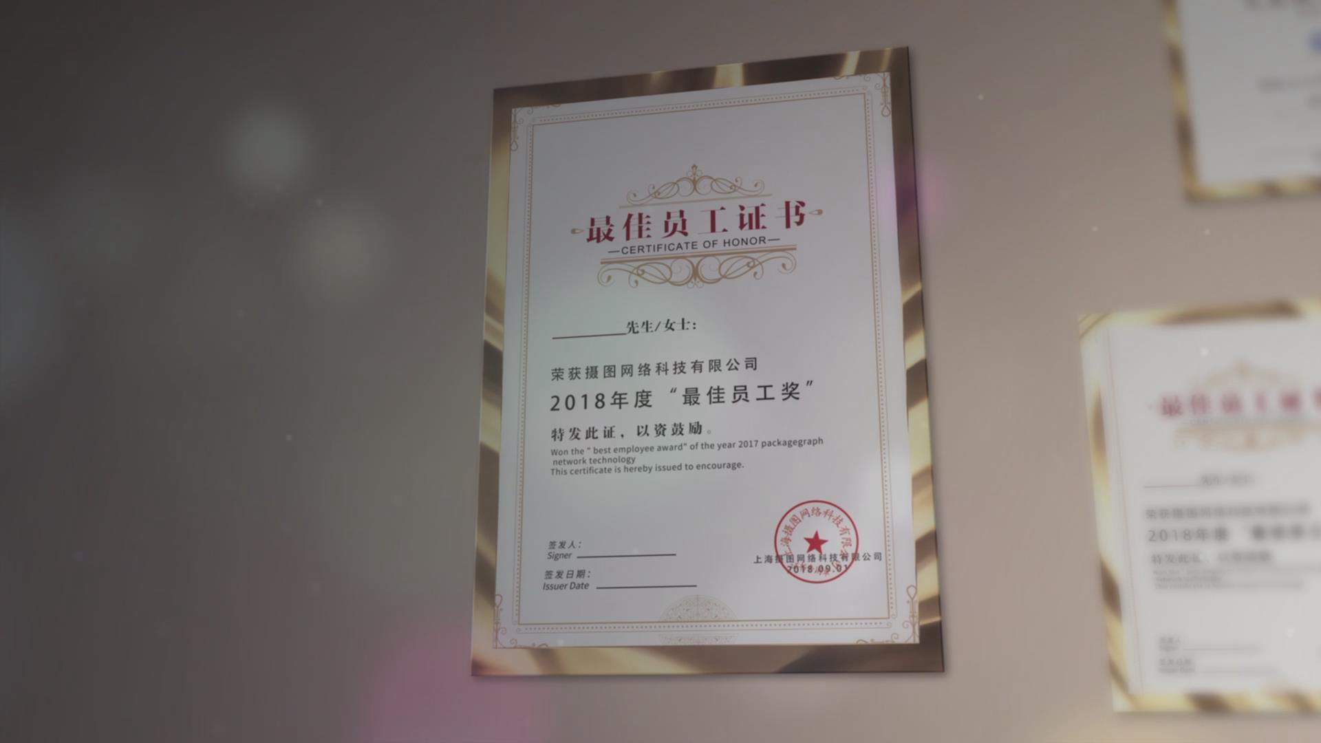 大气企业荣誉证书照片墙AE模板视频的预览图