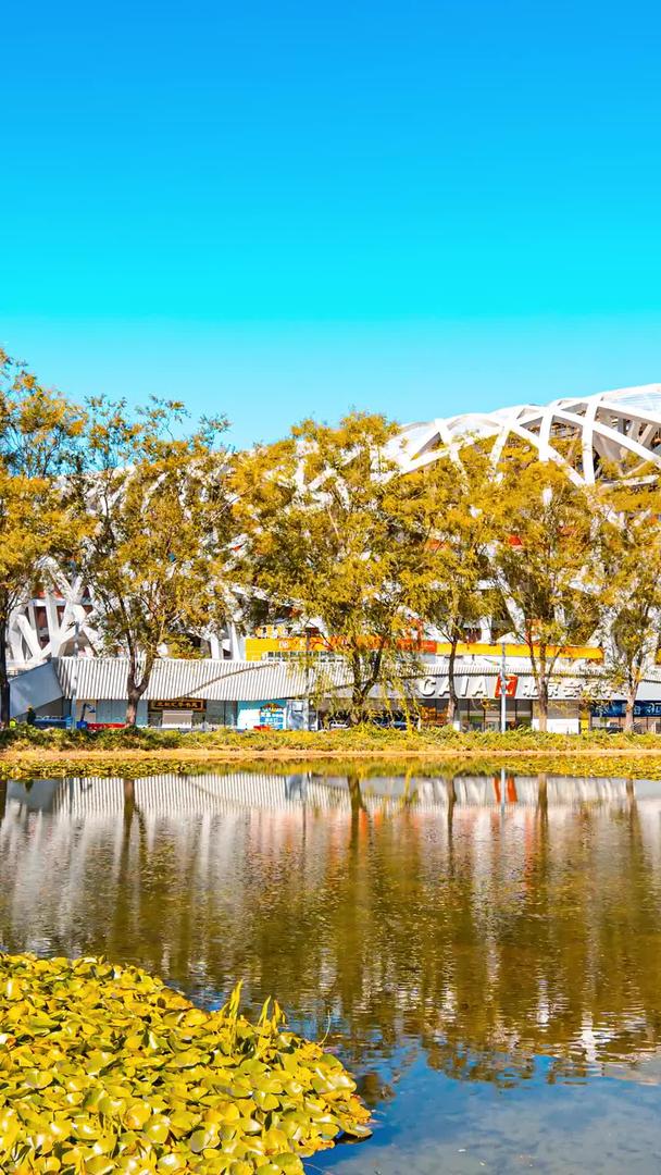 北京奥林匹克公园鸟巢秋冬倒影视频的预览图