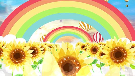 4K唯美向日葵花朵卡通彩虹背景视频视频的预览图