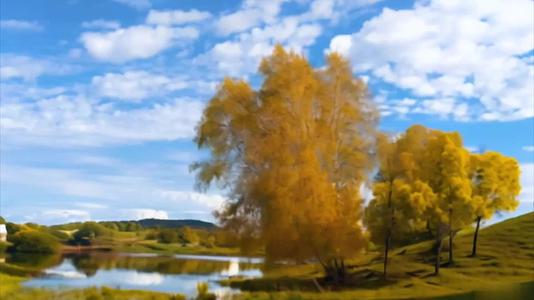 秋季乌兰布统湖泊树木视频的预览图
