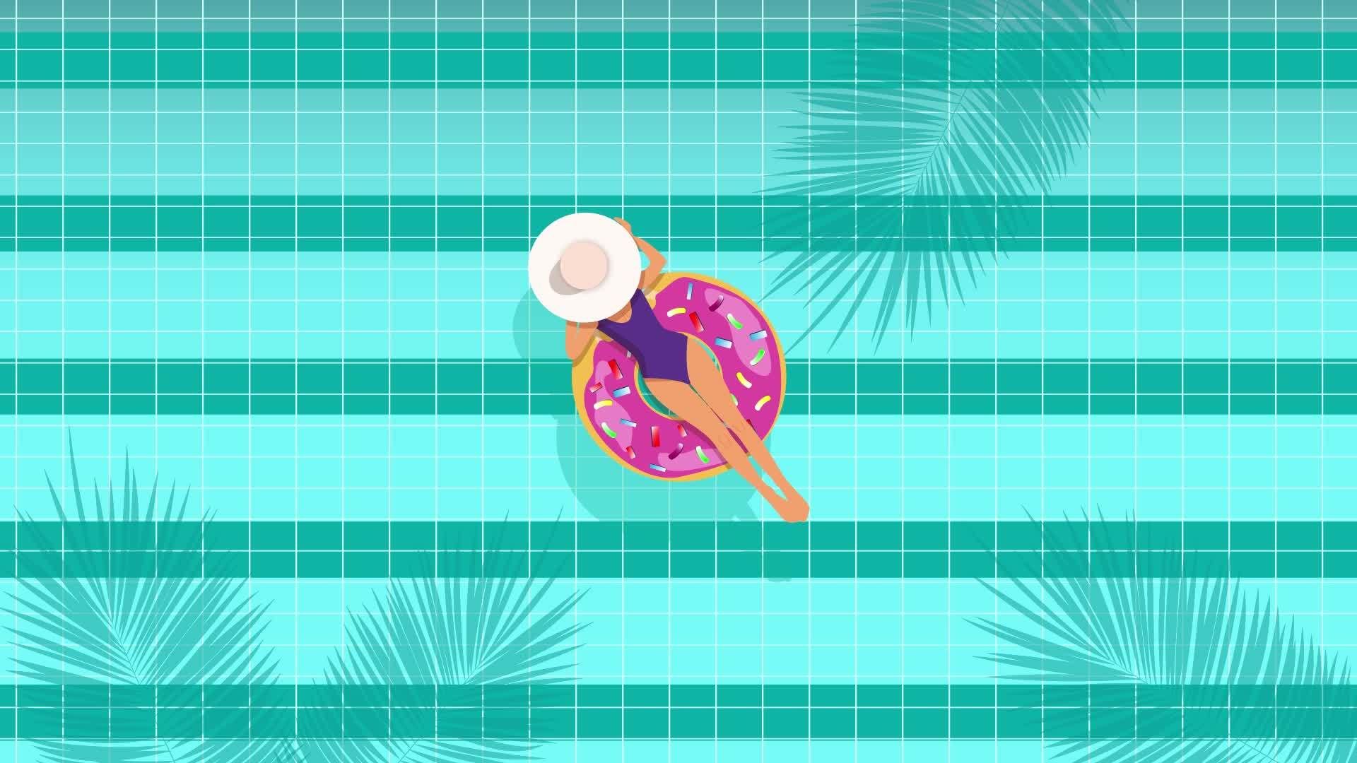 游泳池里的女孩用粉红色的充气甜甜圈游泳视频的预览图