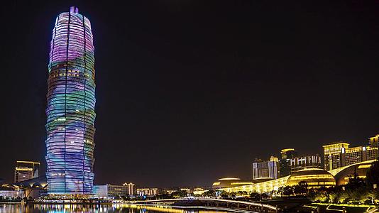 4K河南艺术中心郑州会展中心千玺广场夜景延时摄影视频的预览图