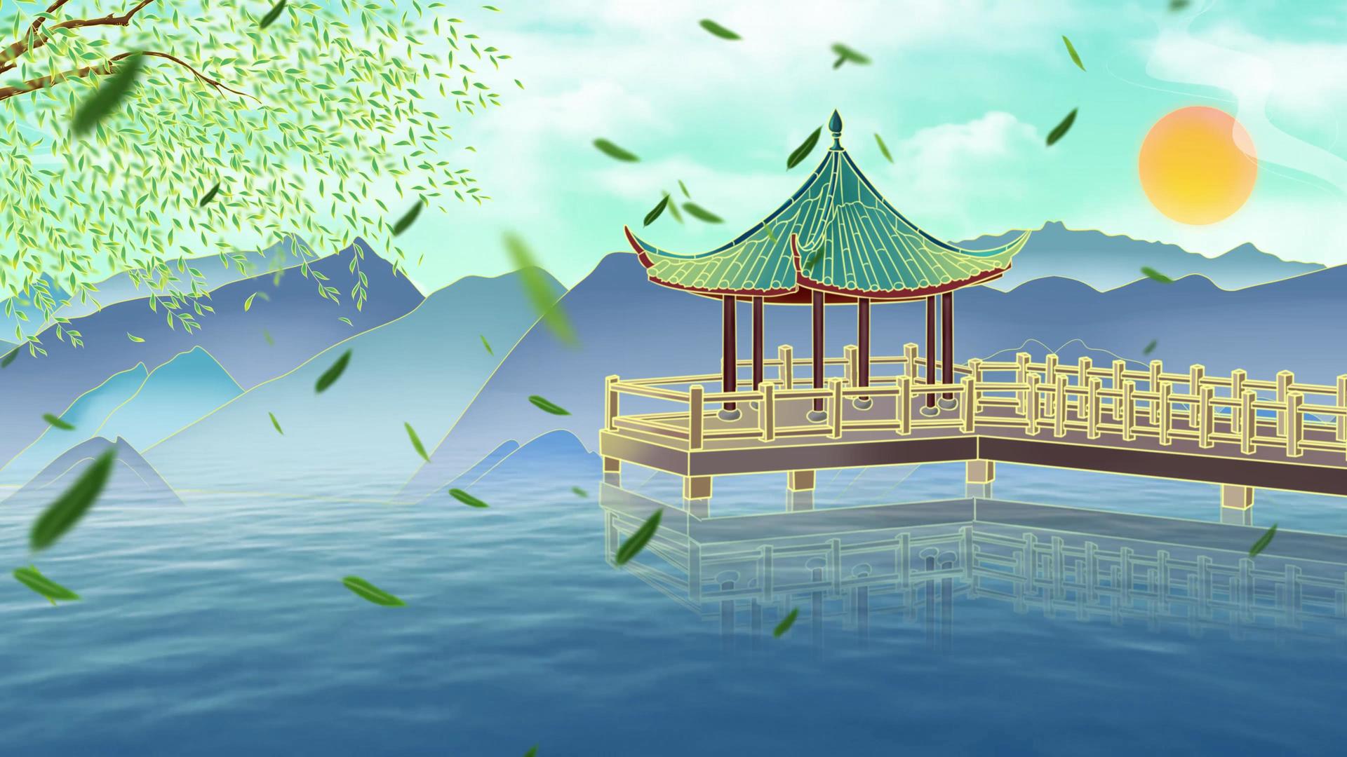 4K中国风古典古亭背景视频视频的预览图