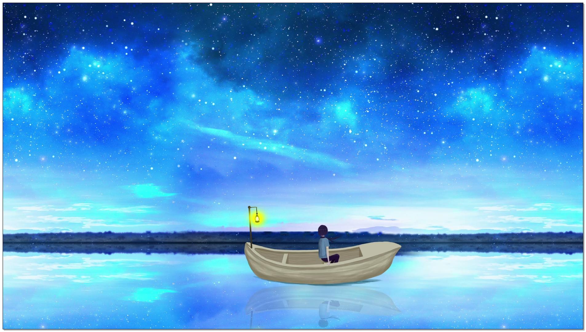 星空下的小船卡通唯美背景视频的预览图