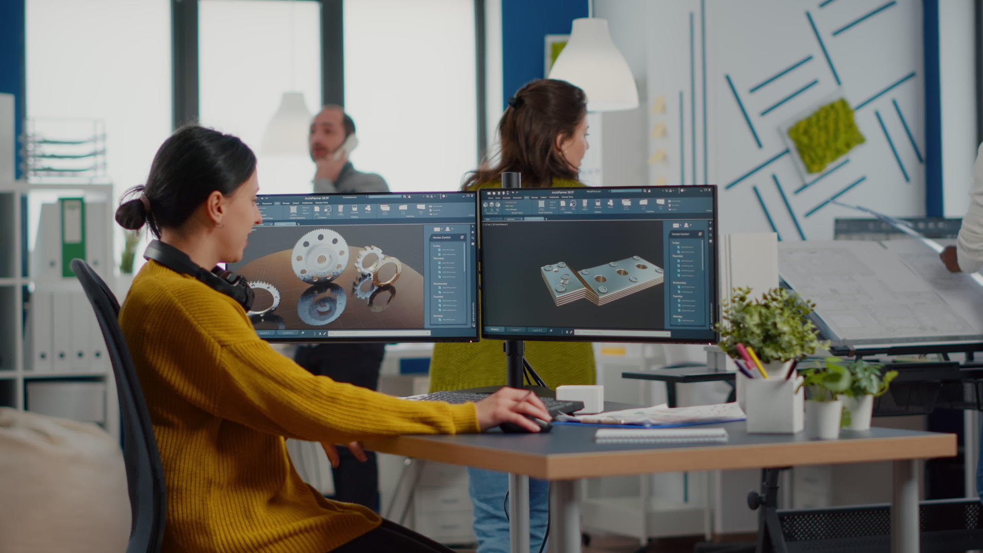使用计算机显示cad女工业女工程师软件视频的预览图