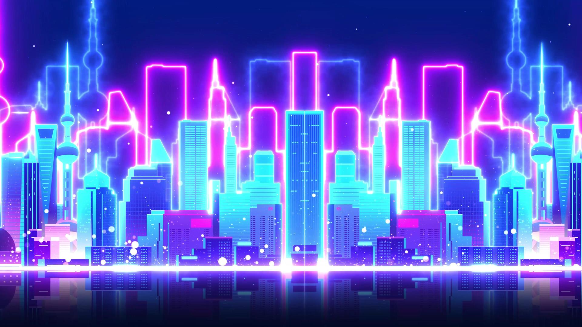 4K霓虹城市唯美夜晚城市背景视频视频的预览图