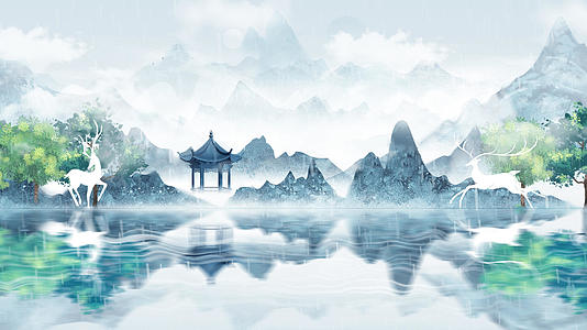 中国风山水动态背景视频4K清明雨水视频的预览图