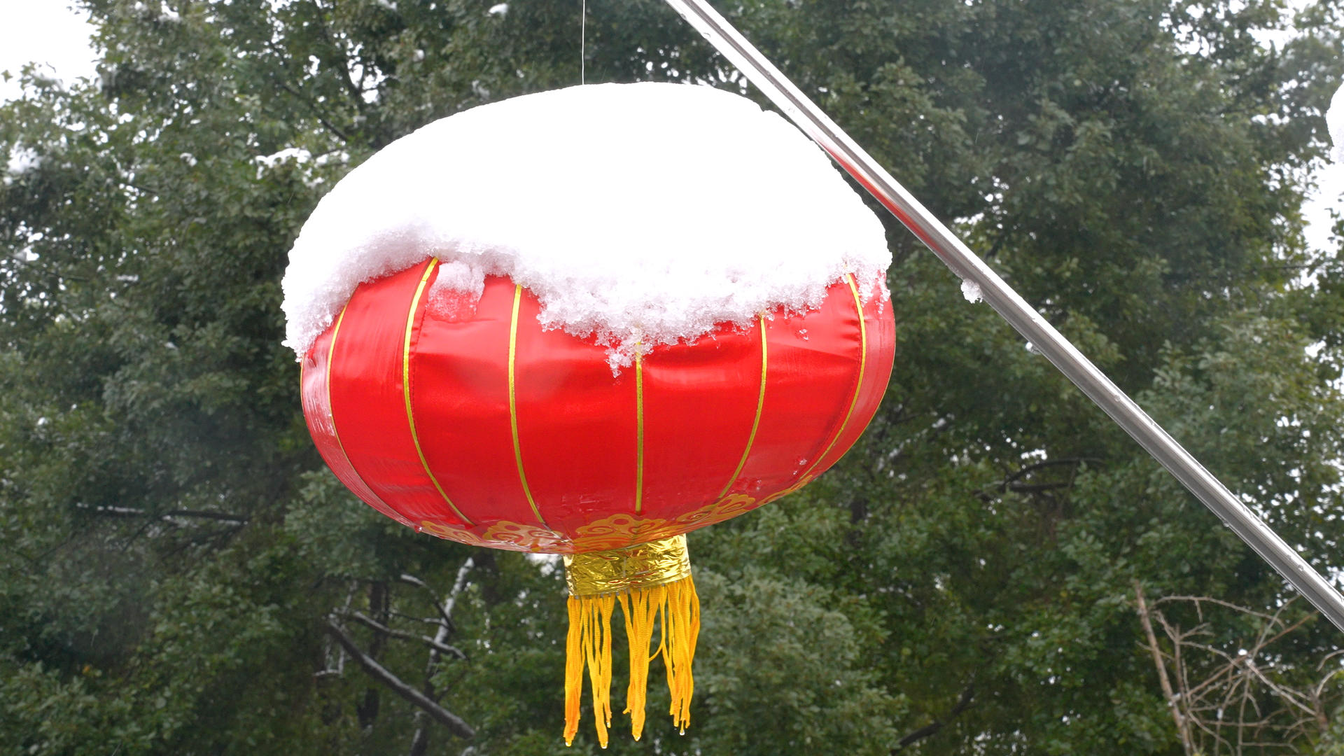 慢镜头升格拍摄冬天节日氛围雪景红灯笼4k素材视频的预览图