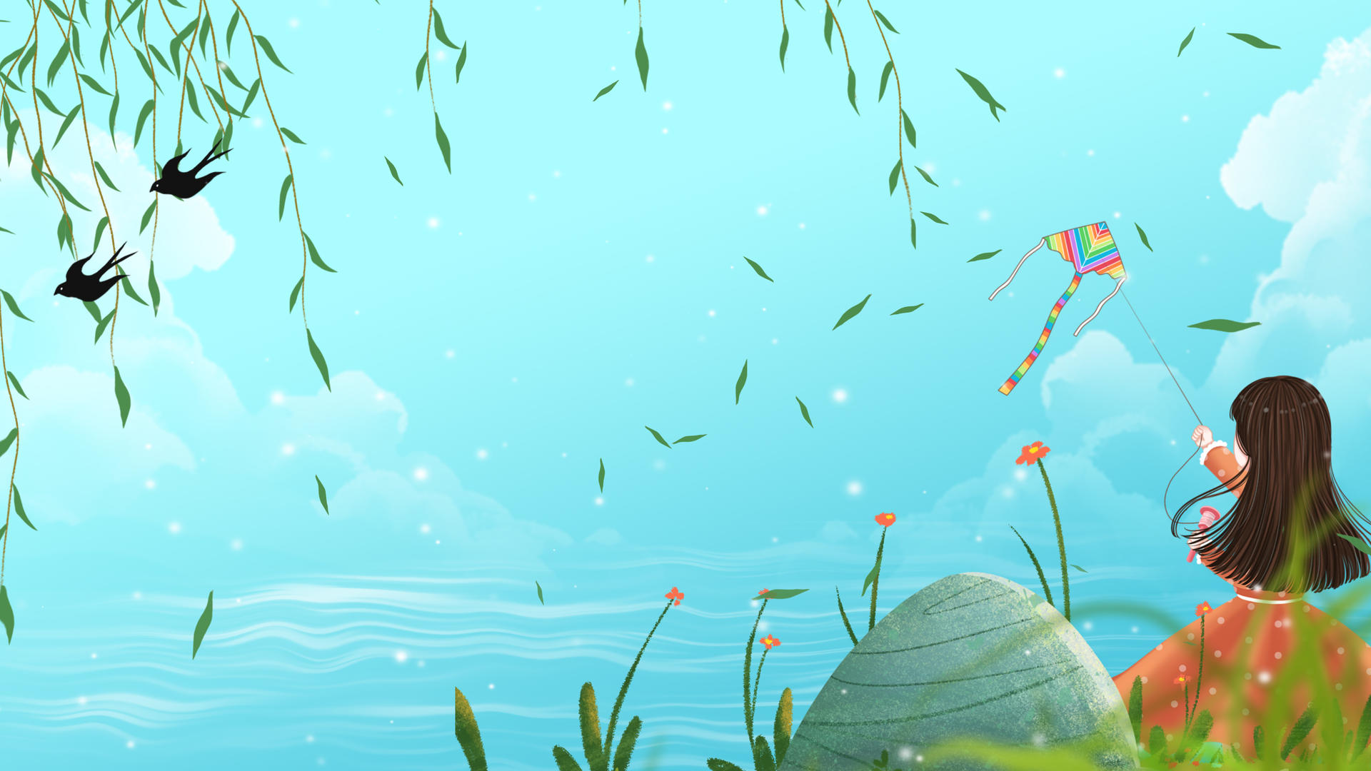 春分二十四节气插画清新春天动态背景视频视频的预览图