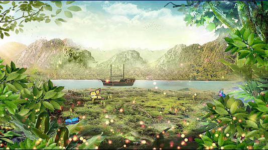 梦幻草丛蝴蝶飞舞动画合成背景视频的预览图