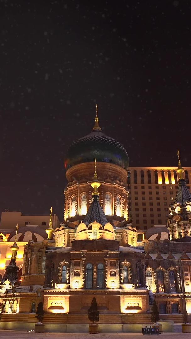 索菲亚教堂实拍哈尔滨地标建筑下雪视频的预览图
