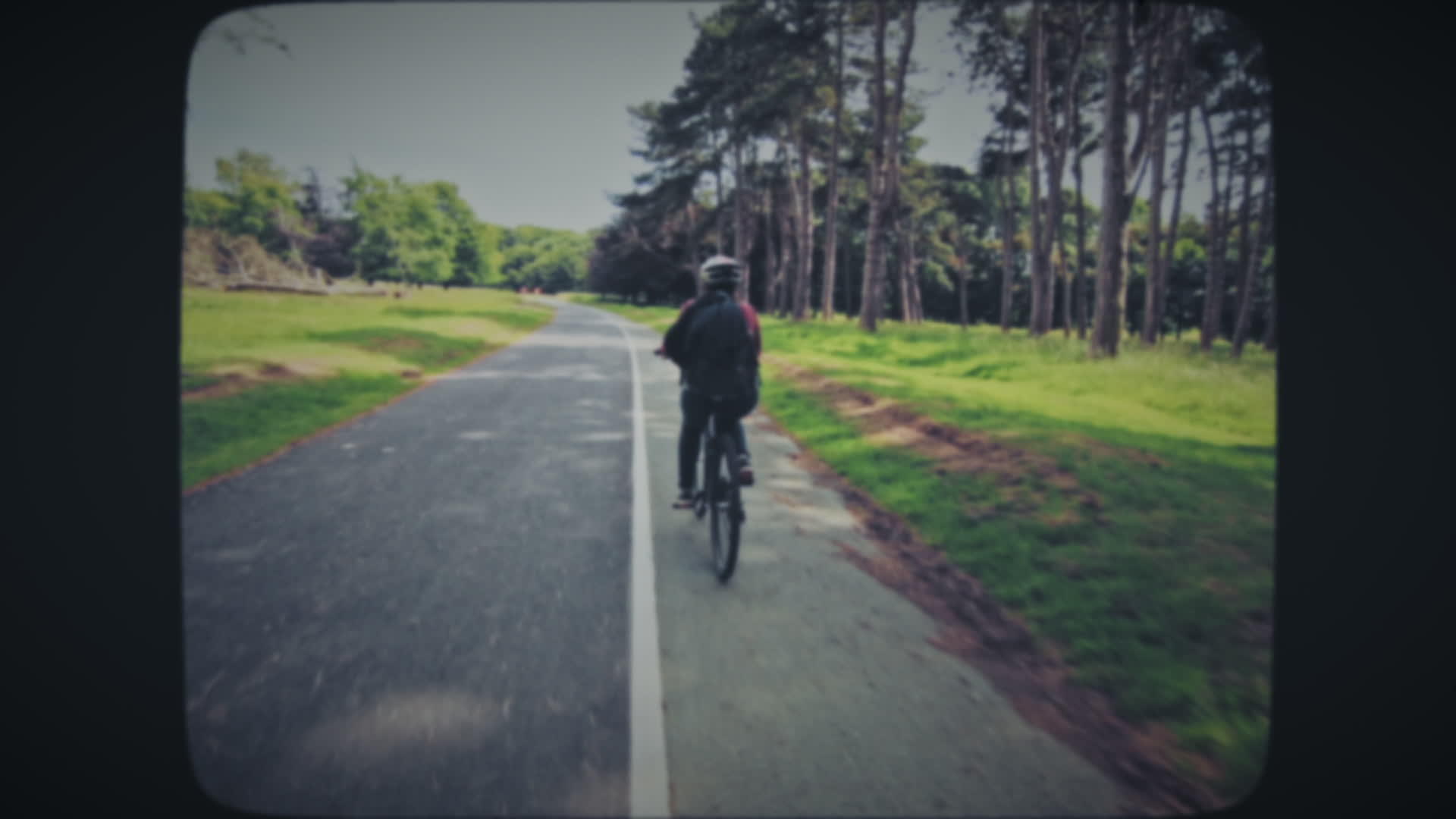 妇女骑自行车穿过森林穿过森林视频的预览图