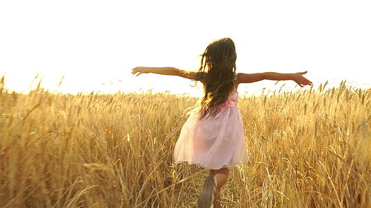 穿着衣服的年轻女孩正在田野里跑来跑去视频的预览图