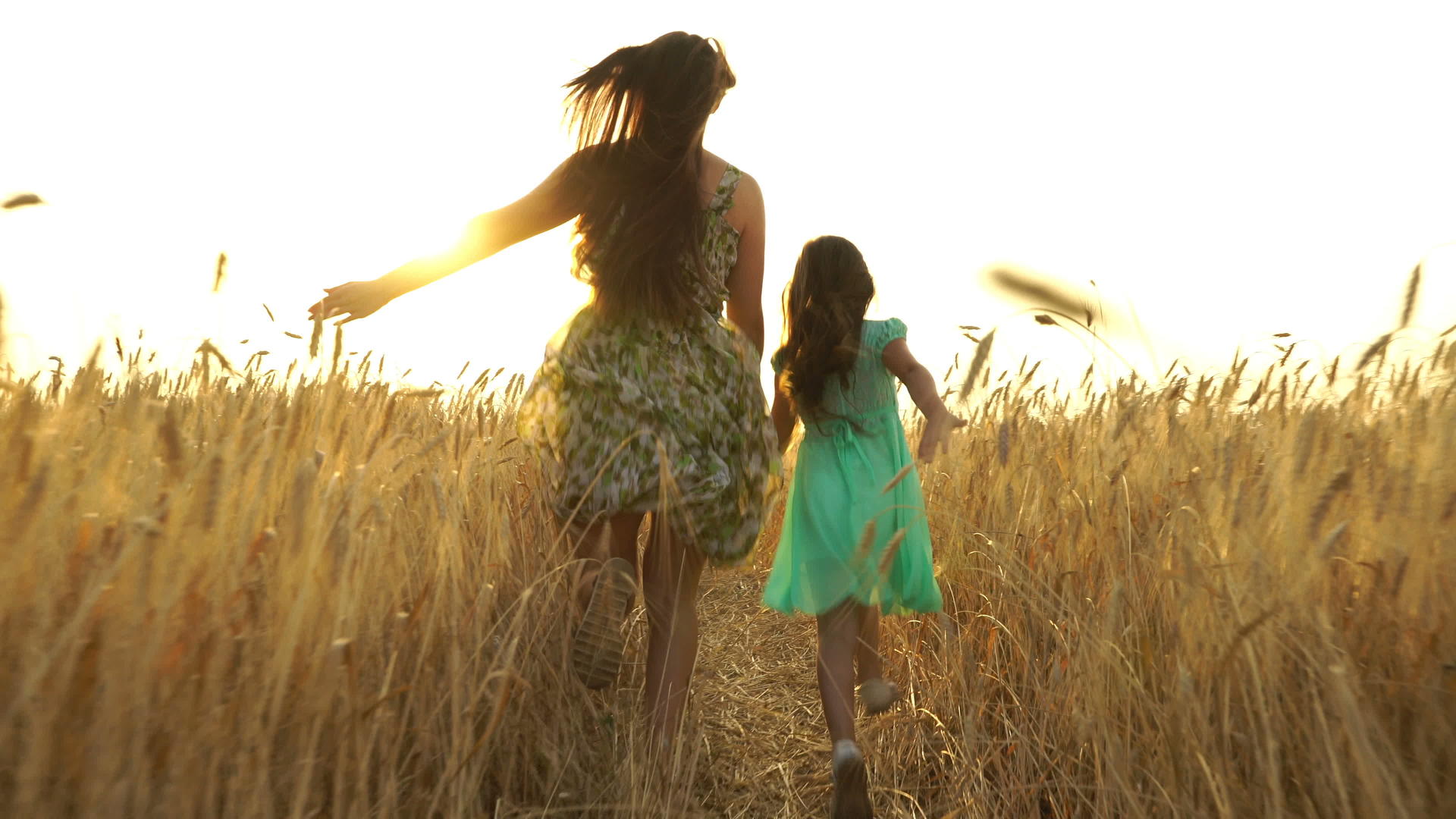 穿着女装的年轻母亲正穿越田野自由概念视频的预览图