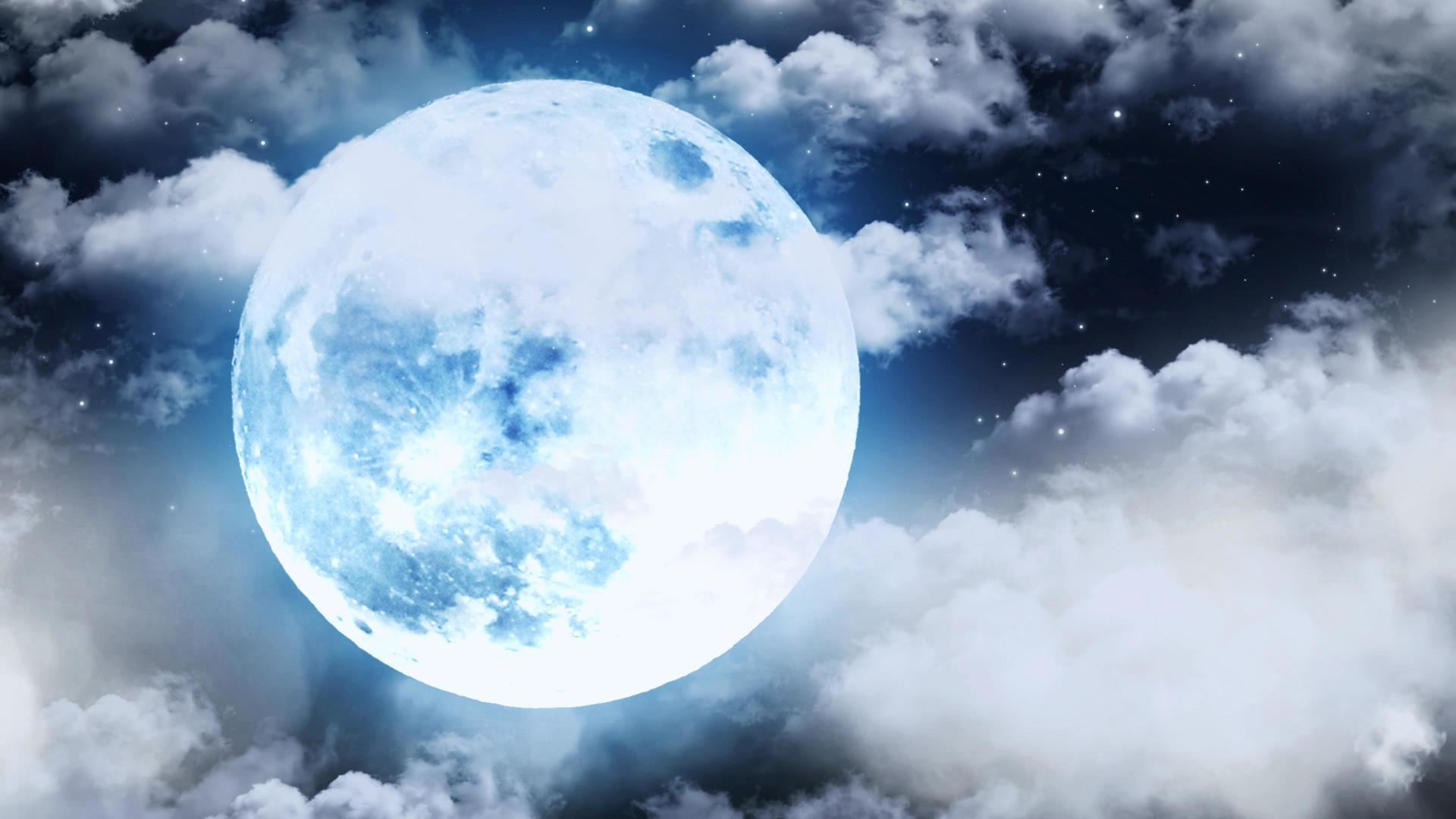 唯美动态4K大圆月亮动态夜空云层飘动视频背景视频的预览图