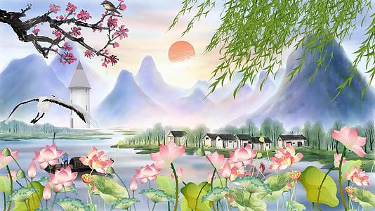 中国风山水风景led背景视频视频的预览图