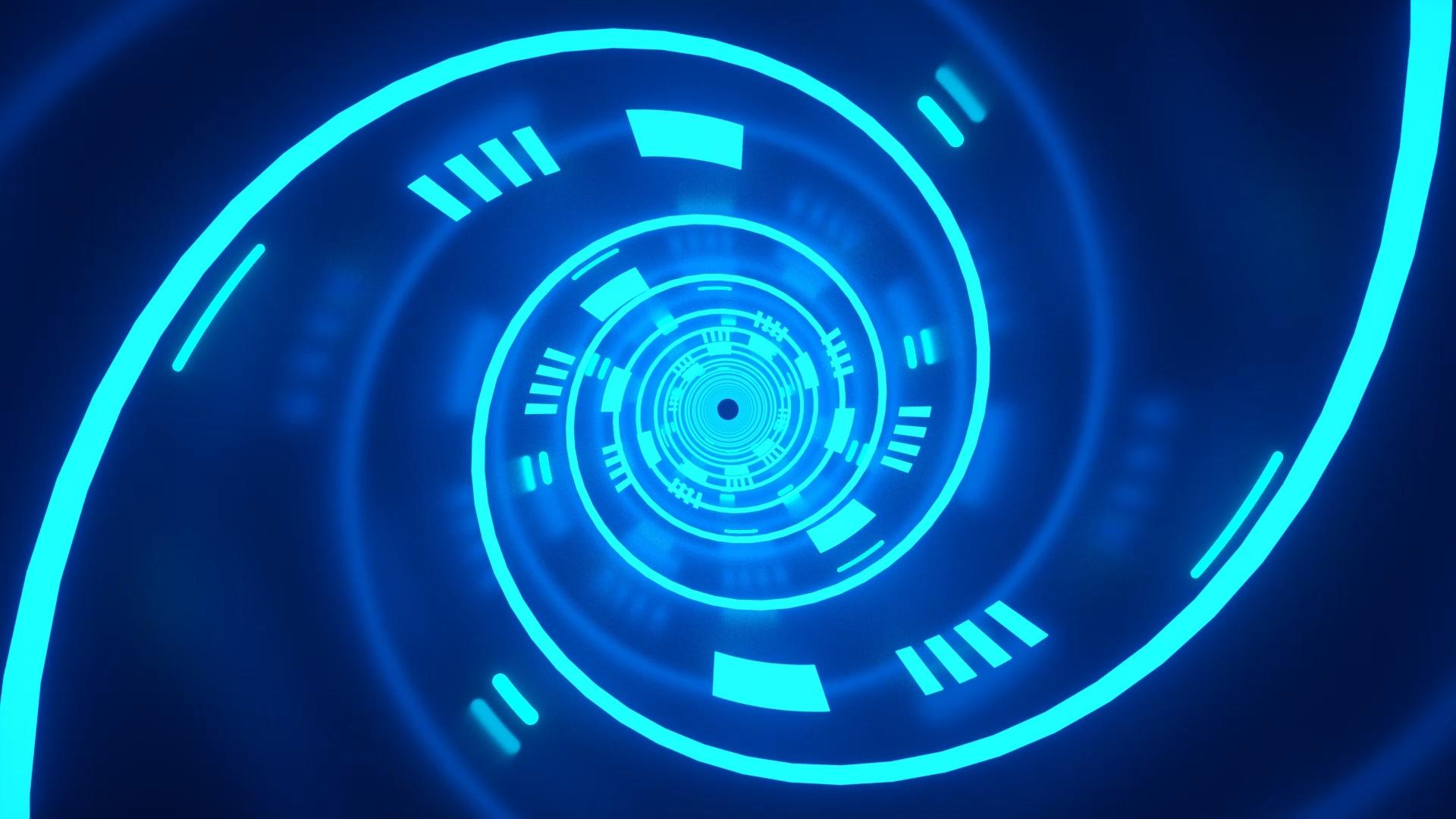 蓝色霓虹灯光漩涡穿梭循环动画视频的预览图