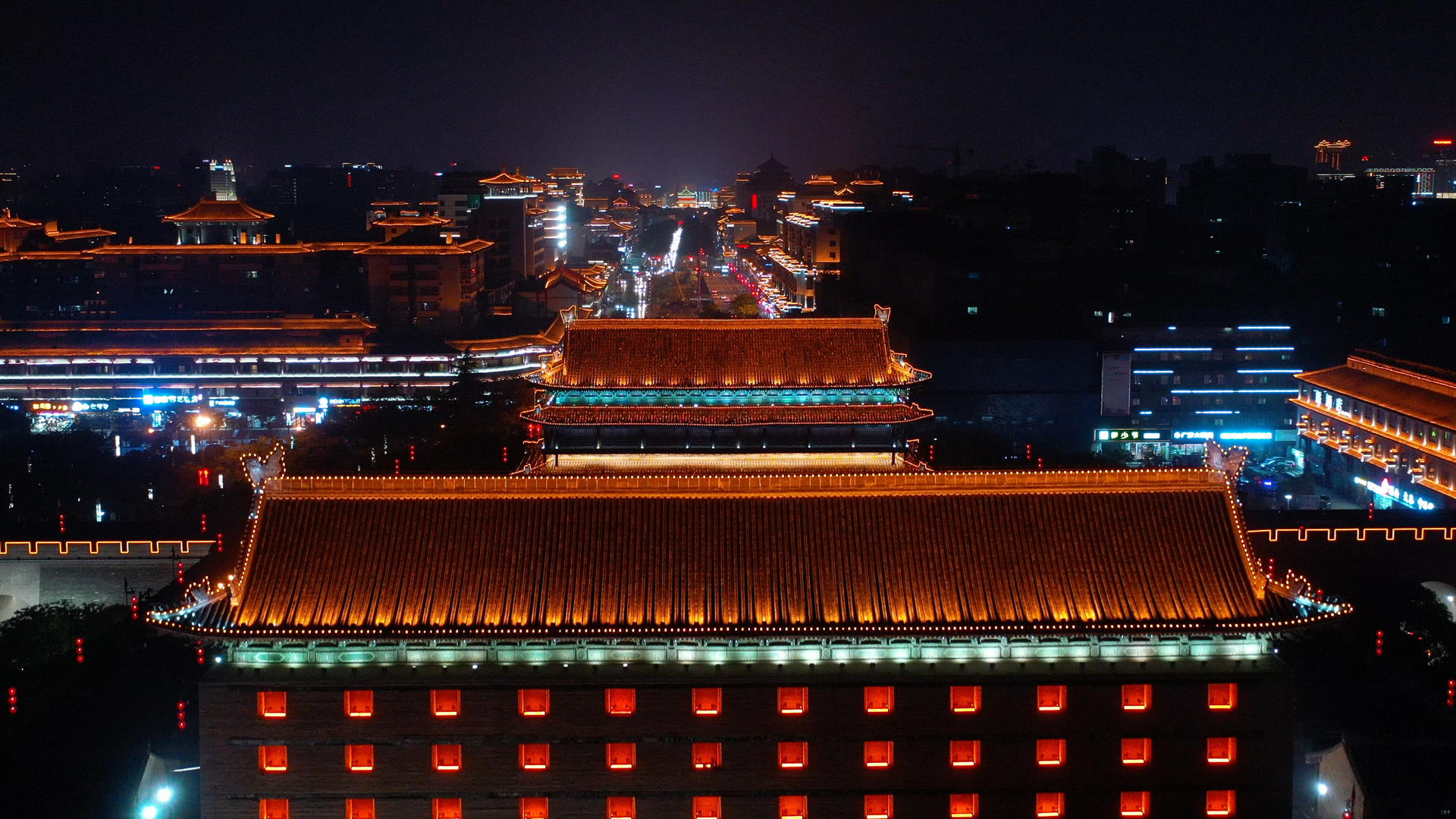 西安古城夜景4K航拍合集视频的预览图