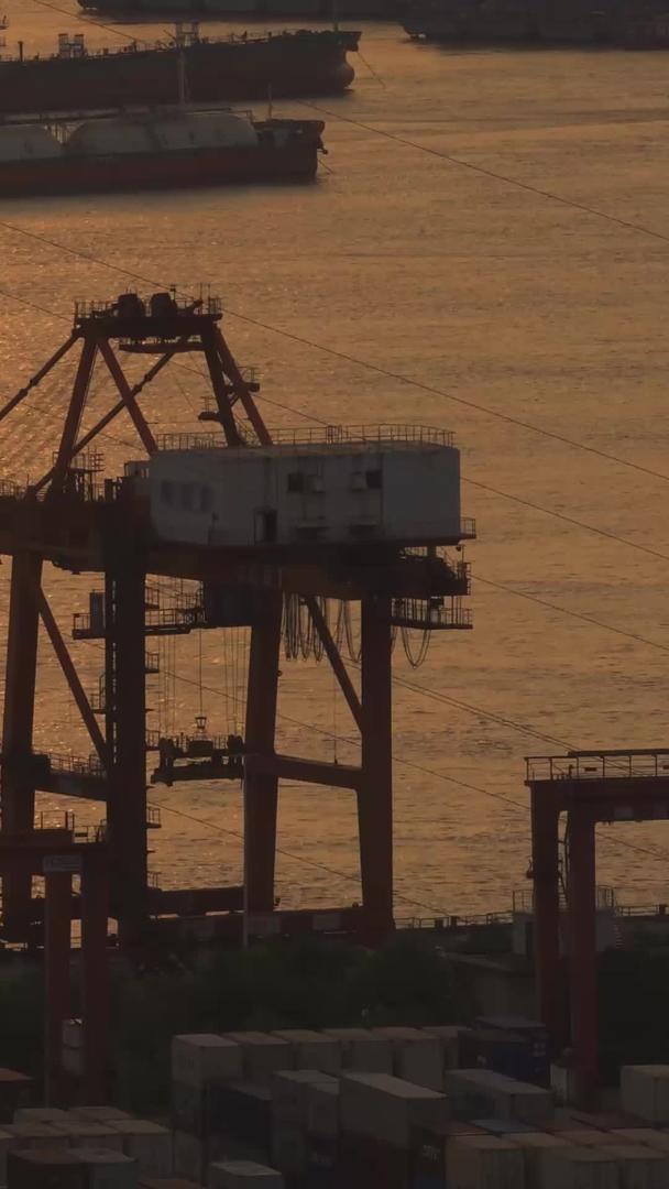 航拍城市金色太阳光波光粼粼货运码头物流货轮水上交通材料视频的预览图