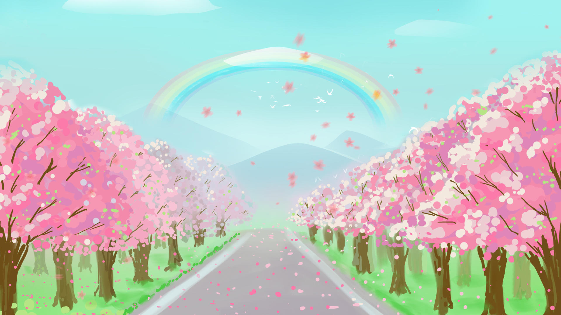 樱花盛放彩虹背景视频的预览图