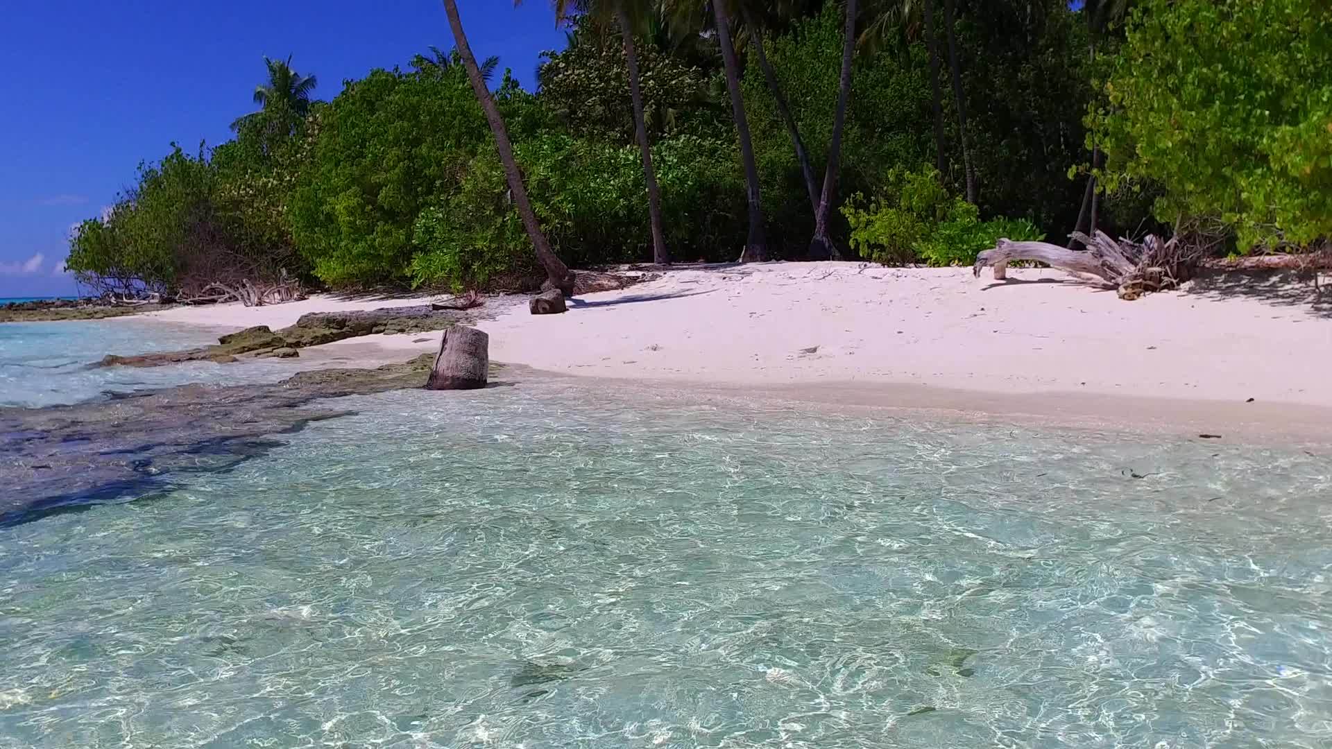 热带海湾海滩度假的阳光和阳光纹理蓝环礁湖和海滩附近的海滩视频的预览图