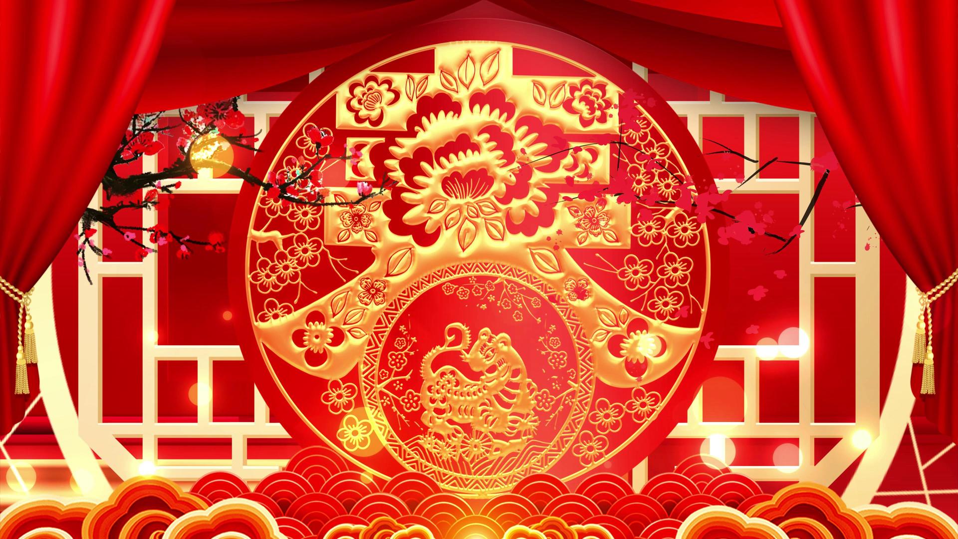 4K春字新年喜庆红色舞台背景视频的预览图