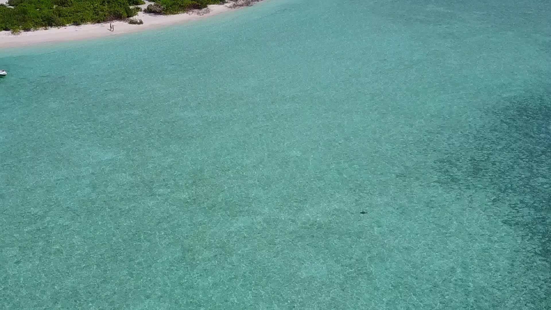 在珊瑚礁附近以透明的水和白色海滩为背景航行的豪华海岸视频的预览图