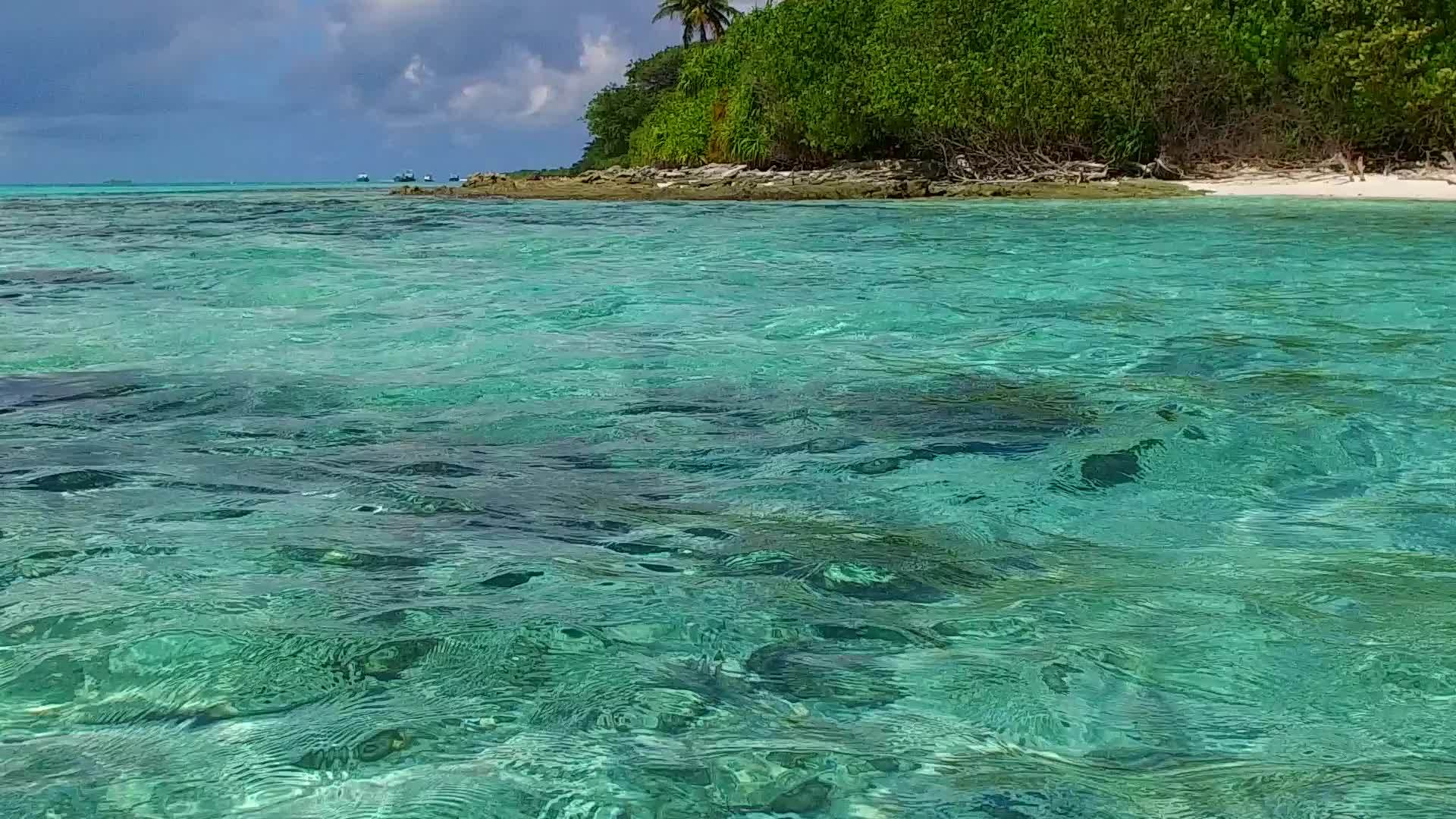 海平面在珊瑚礁附近有一个白色的沙底背景视频的预览图