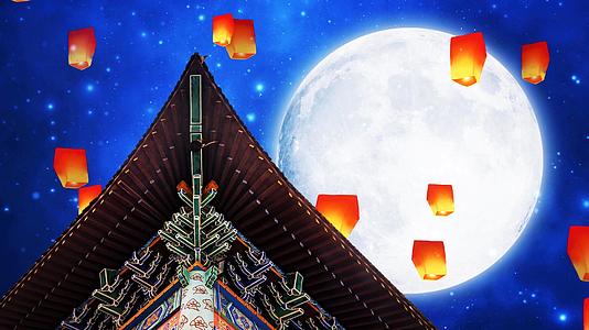 4K中国风古建筑月亮背景视频视频的预览图