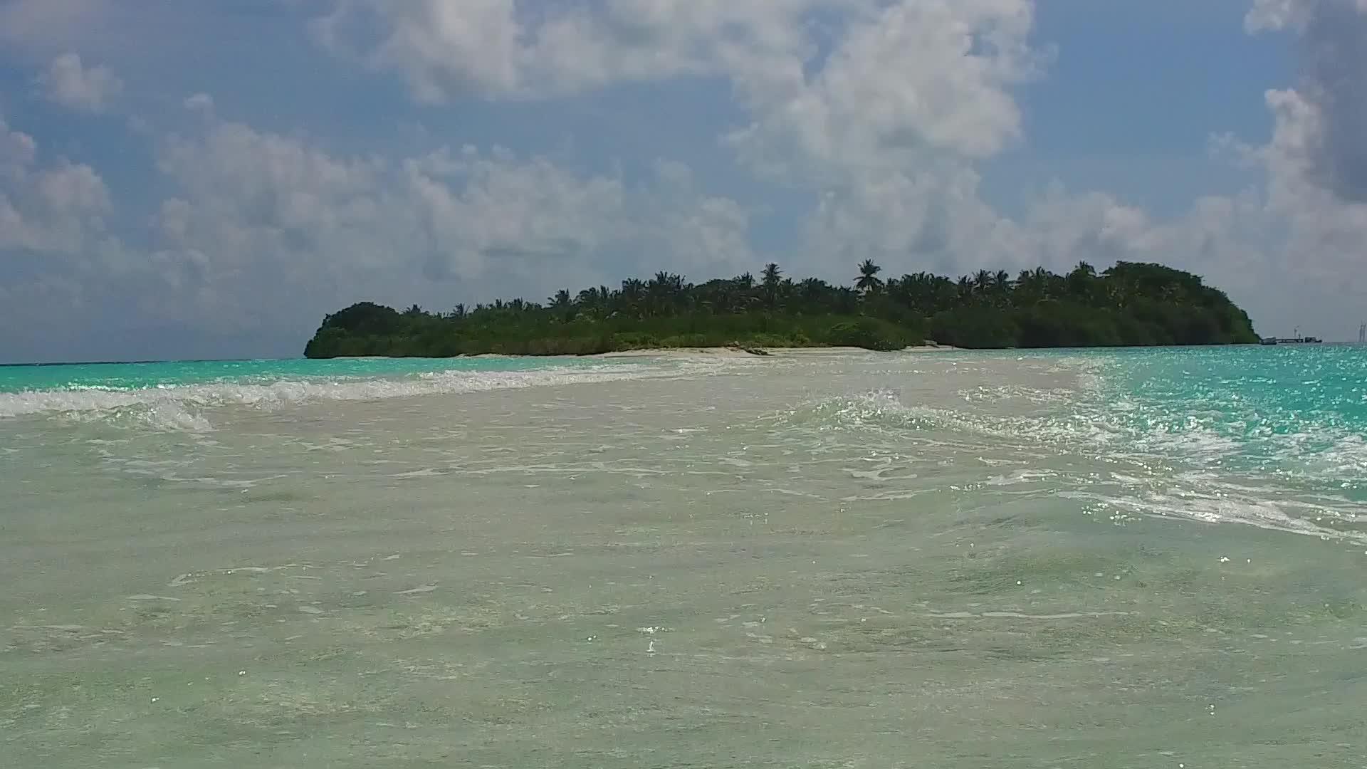 热带海湾海滩野生动物的阳光和海景靠近海浪的白沙背景视频的预览图