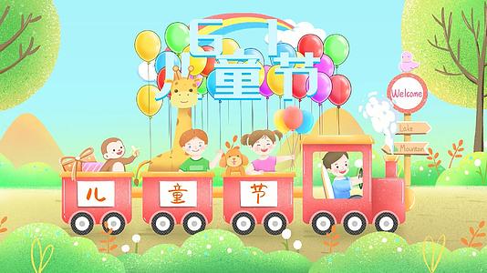 4k61儿童节火车彩虹卡通背景视频的预览图