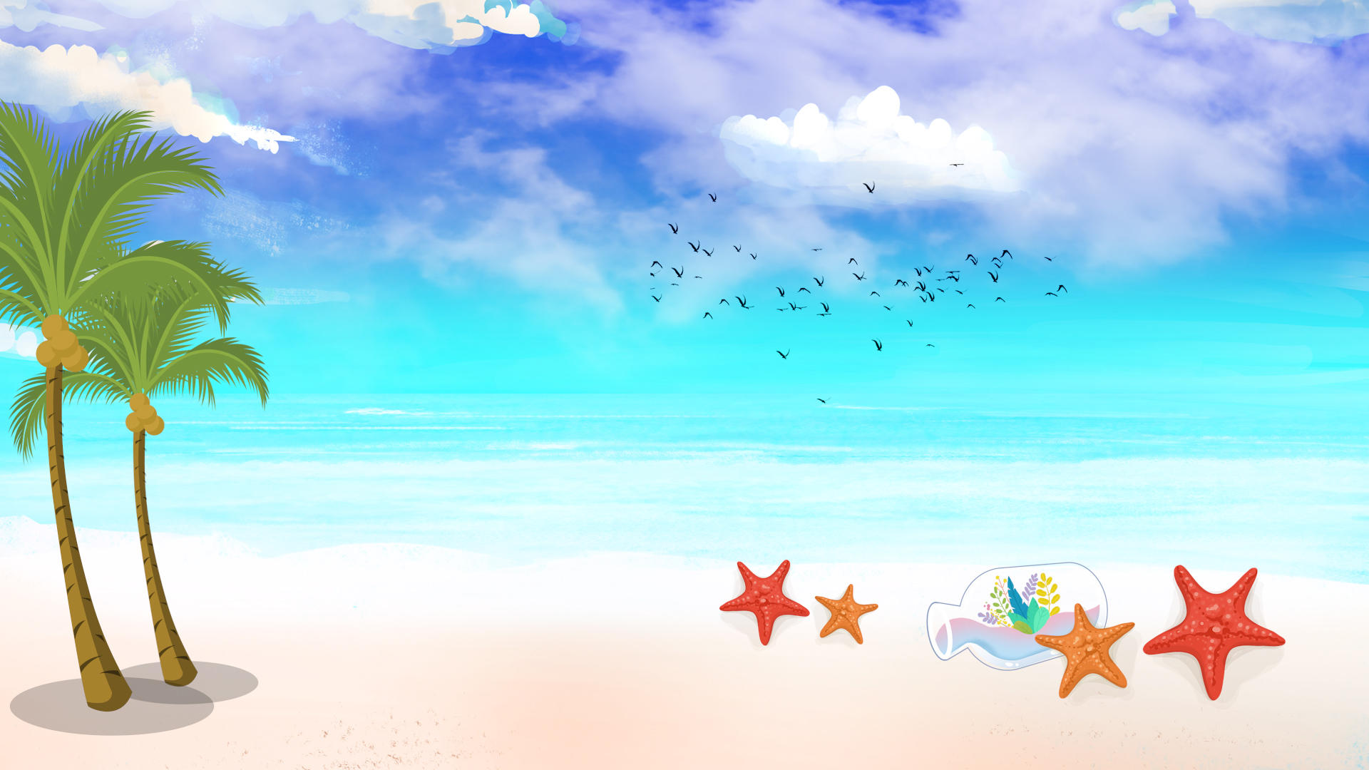清凉夏日沙滩海边卡通背景视频视频的预览图